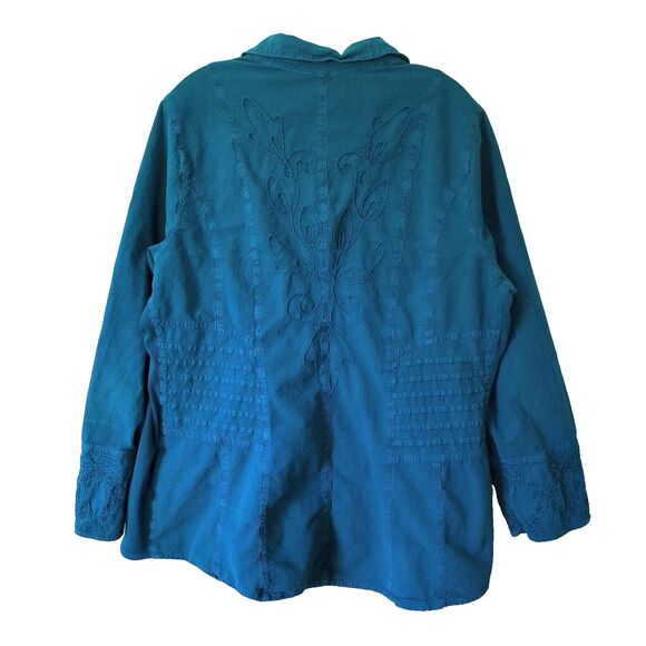 Soft Surroundings Tunic Blouse Size 1X Green Embroidered Floral Button up Boho - Picture 2 of 16